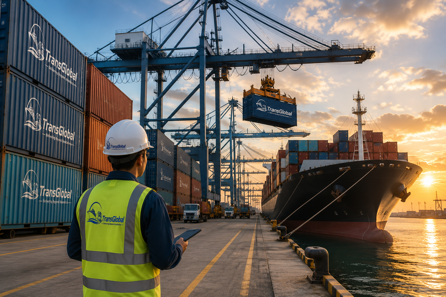 Aircraft and port logistics scene